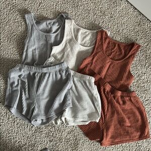 SHEIN Waffle Knit Pajama Set - Blue, White, Rust